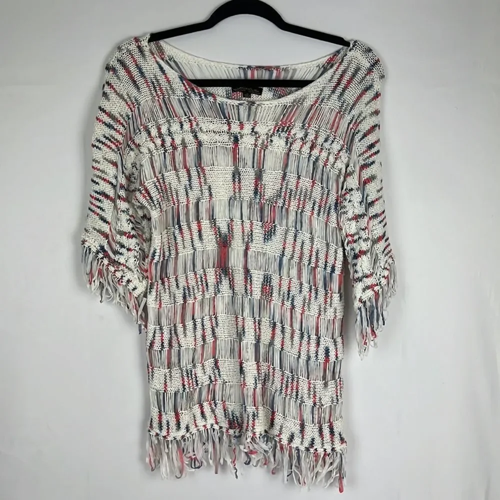 Bacci Baciano White Knit Fringe Swim Cover-Up Women's Size Medium